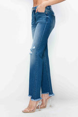 Hazel Blues® | bytos Raw Hem Distressed Mid Rise Straight Jeans