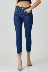 Hazel Blues® | RISEN Embellished Mid Rise Crop Skinny Jeans