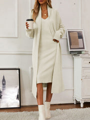 Hazel Blues® | V-Neck Cami Dress and Open Front Cardigan Sweater Set