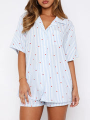 Hazel Blues® | Valentine's Day Printed Collared Neck Short Sleeve Top and Shorts Set