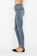 Hazel Blues® | Judy Blue Tummy Control Vintage Wash Hem Destroy Skinny Jeans