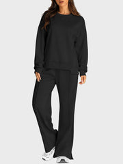 Hazel Blues® | Round Neck Long Sleeve Top and Slit Pants Set