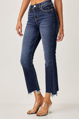 Hazel Blues® | Risen Frayed Hem Cropped Straight Jeans