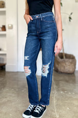 Hazel Blues® | Judy Blue High Waist Rigid Magic Heavy Destroy Straight Jeans