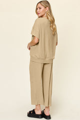 Hazel Blues® | Double Take Texture Round Neck Short Sleeve T-Shirt and Wide Leg Pants