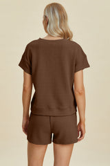 Hazel Blues® | Double Take Texture Short Sleeve Top and Shorts Set