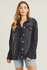 Hazel Blues® | RISEN Distressed Long Sleeve Denim Jacket