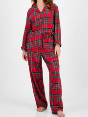 Hazel Blues® | Plaid Collared Neck Button Up Top and Pants Lounge Set