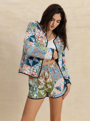 Hazel Blues® | Printed Button Up Long Sleeve Outerwear and Shorts Set