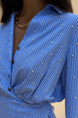 Blue Stripe Mini Miley Shirt Dress