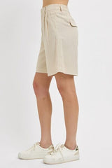 Hazel Blues® | RISEN High Rise Pleated Front Shorts