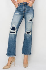 Hazel Blues® | Risen High Rise Distressed Ankle Flare Jeans