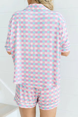 Hazel Blues® | Plaid Collared Neck Short Sleeve Top and Shorts Lounge Set