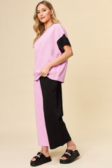 Hazel Blues® | Double Take Texture Contrast T-Shirt and Wide Leg Pants Set