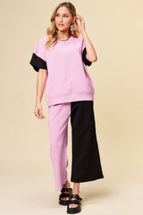 Hazel Blues® | Double Take Texture Contrast T-Shirt and Wide Leg Pants Set