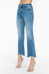 Hazel Blues® | bytos Raw Hem Distressed Mid Rise Crop Jeans