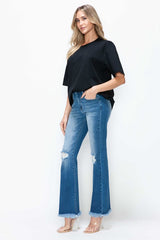 Hazel Blues® | bytos Raw Hem Distressed High Rise Bootcut Jeans