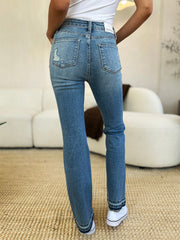 Hazel Blues® | Judy Blue Mid Rise Destroyed Hem Distressed Jeans