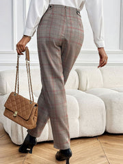 Hazel Blues® | Perfee Plaid Straight Pants with Pockets