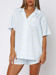 Hazel Blues® | Valentine's Day Printed Collared Neck Short Sleeve Top and Shorts Set