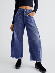 Hazel Blues® | Raw Hem Wide Leg Jeans with Pockets