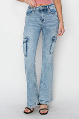 Hazel Blues® | RISEN High Rise Cargo Flare Jeans
