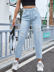 Hazel Blues® | Distressed Straight Jeans with Pockets