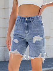 Hazel Blues® | Distressed Raw Hem Denim Shorts