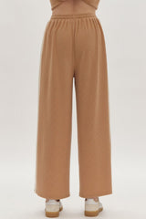 Hazel Blues® | Solid Ribbed Contrast Trim Wide Leg Pants in Camel
