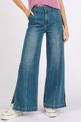 Hazel Blues® | Mittoshop Medium Wash Seam Detail Wide Leg Denim Jeans