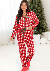 Hazel Blues® | Plaid Collared Neck Long Sleeve Top and Pants Set