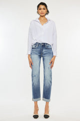 Hazel Blues® | Kancan High Rise Cuffed Straight Jeans