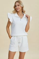 Hazel Blues® | Double Take Texture Flounce Sleeve Top and Shorts Set