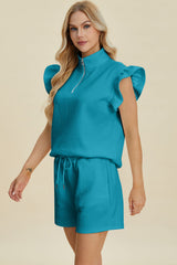 Hazel Blues® | Double Take Texture Flounce Sleeve Top and Shorts Set