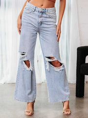 Hazel Blues® | Distressed Wide Leg Jeans with Pockets