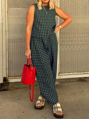 Hazel Blues® | Lovelet Plaid Round Neck Sleeveless Top and Pants Set