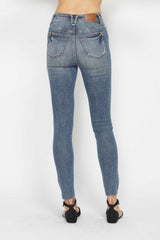 Hazel Blues® | Judy Blue Tummy Control Vintage Wash Hem Destroy Skinny Jeans