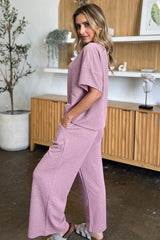 Hazel Blues® | Double Take Texture Short Sleeve Top and Pants Set