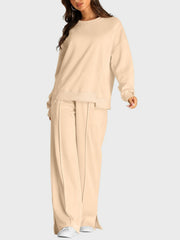 Hazel Blues® | Round Neck Long Sleeve Top and Slit Pants Set