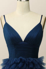 Champagne Tiered Ruffle Long Ball Gown with Straps