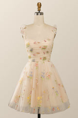 Green A-line Floral Embroidered Short Party Dress