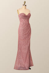 Fitted Red Cowl Neck Long Party Dress with Slit