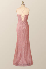 Fitted Red Cowl Neck Long Party Dress with Slit