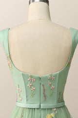 Green Embroidered A-line Midi Dress