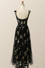 Green Embroidered A-line Midi Dress