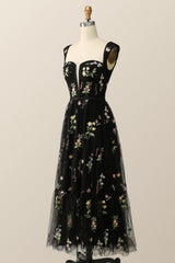 Green Embroidered A-line Midi Dress