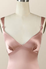 Blush Pink Silk Sheath Long Dress with Slit