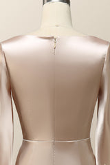 Champagne Long Sleeves Keyhole Bridesmaid Dress