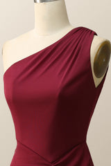 One Shoulder Burgundy Mermaid Long Bridesmaid Dress