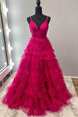 Champagne Tiered Ruffle Long Ball Gown with Straps